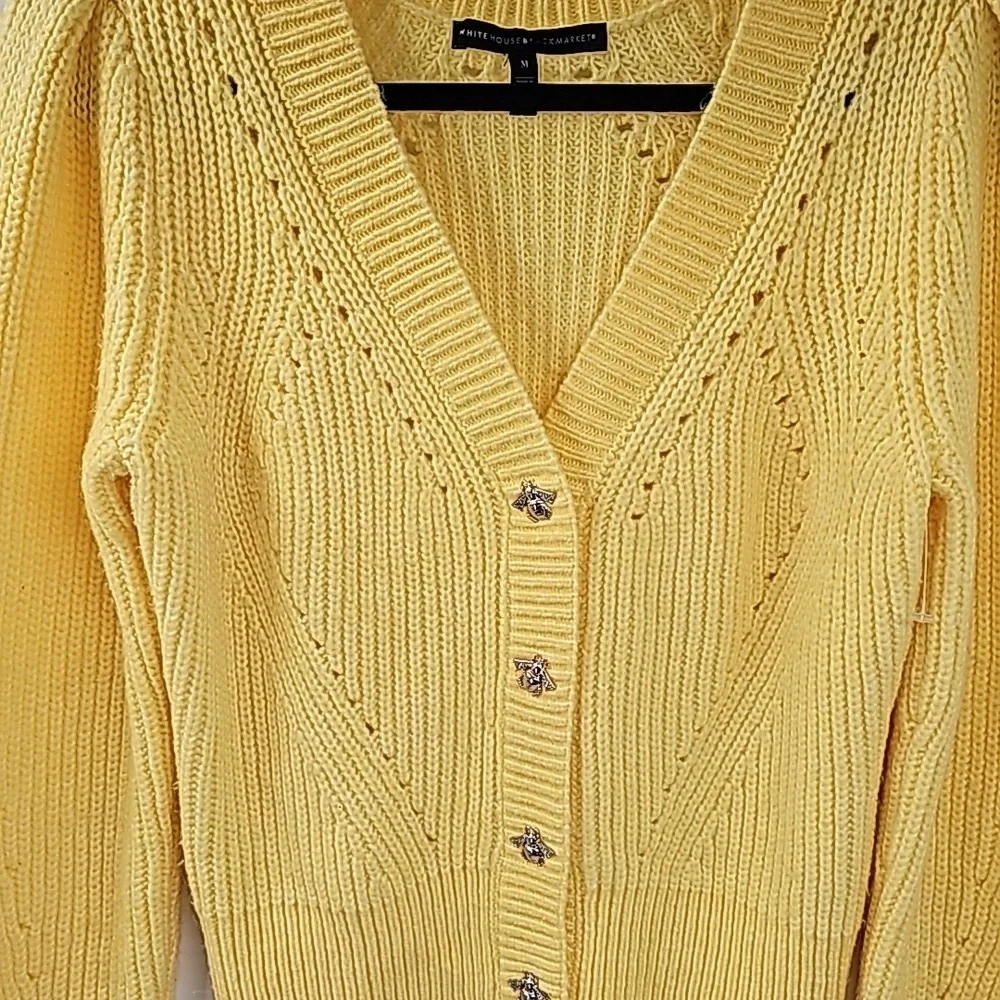 Yellow V-Neck Button Cardigan Sweater - Picture 10 of 16